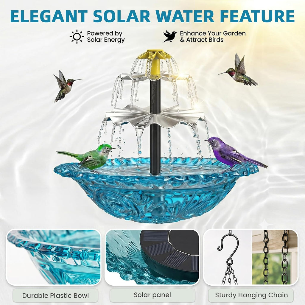 Solar Fountain Bird Bath Hanging Cascade Water Feature for Outdoor Garden & Yard Decor (Blue(XL))