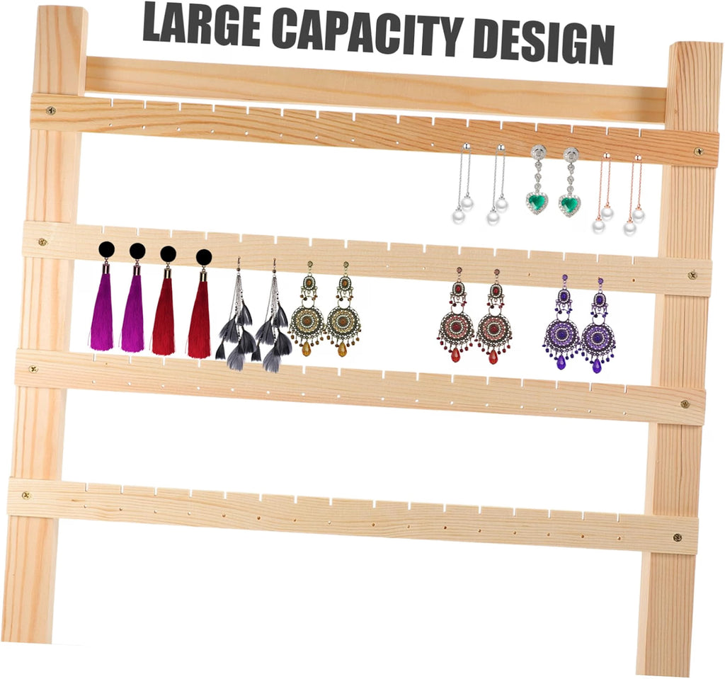 Wooden Jewelry Organizer Earring Display Rack Wall Mounted Khaki Finish, Open Storage Design, Reusable Home and Trade Show Setup, Safe and Easy to Use