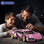 Pink Race Car Building Blocks, 1:14 Supercar Model Kit