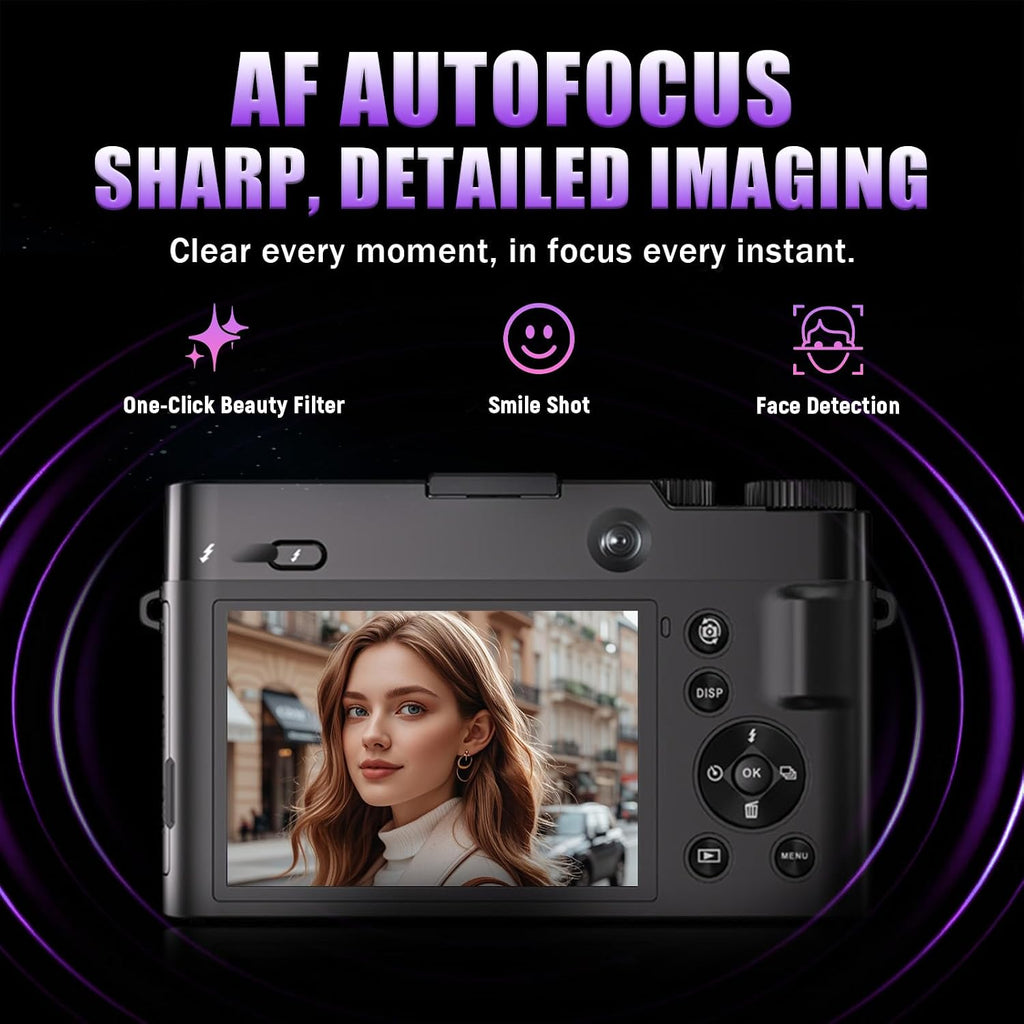 4K Digital Camera, Autofocus Point-and-Shoot Camera