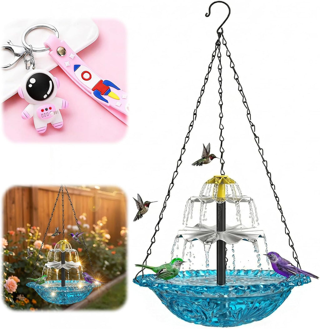 Solar Fountain Bird Bath Hanging Cascade Water Feature for Outdoor Garden & Yard Decor (Blue(XL))