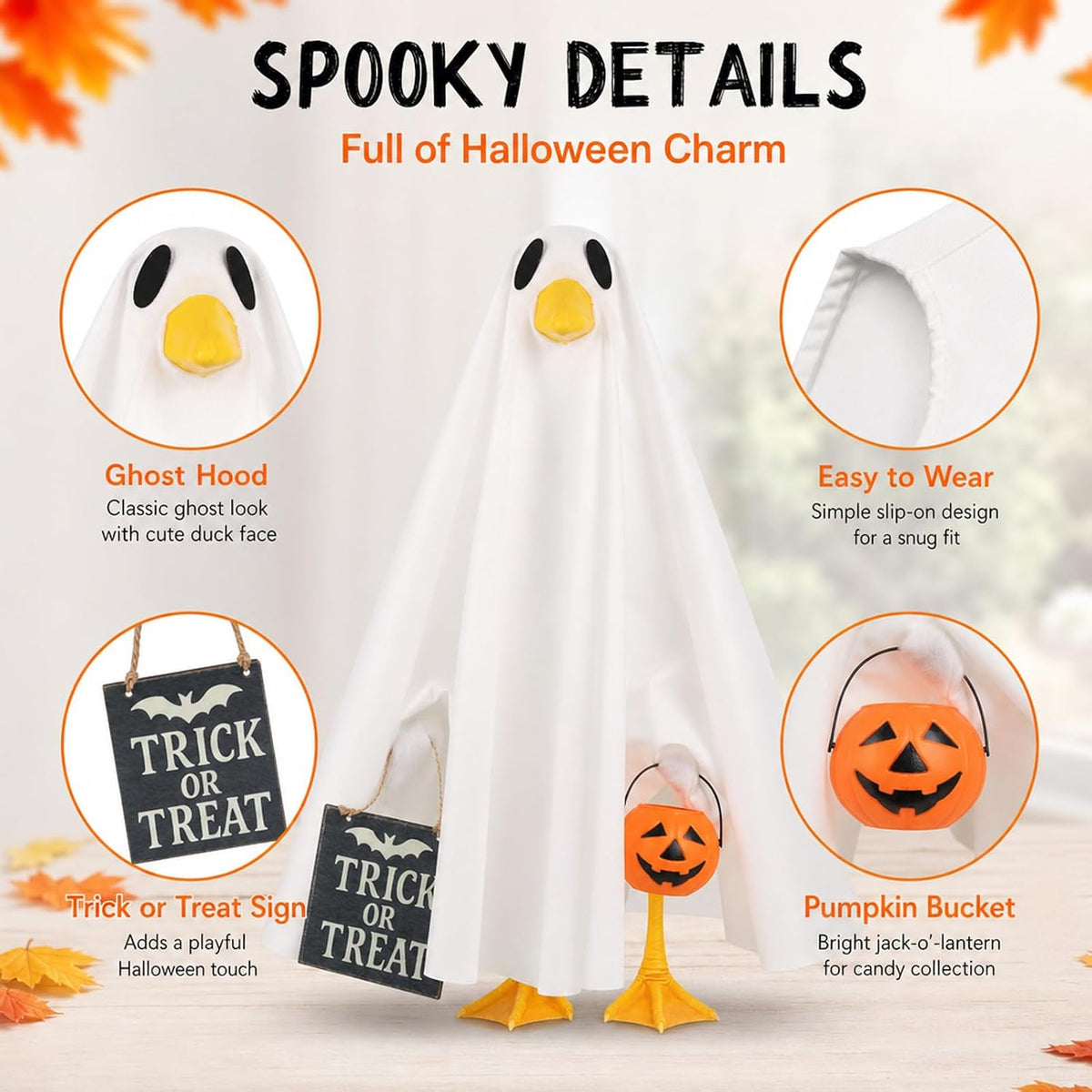 Porch Goose Ghost Costume, Funny Halloween Outfit for Lawn Statue