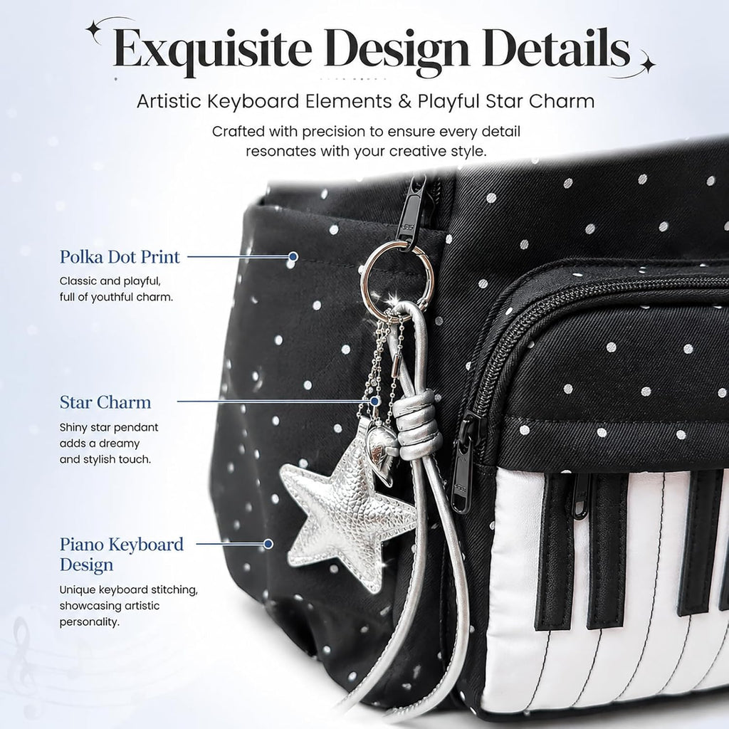 Piano Backpack With Polka Dot Pattern, Cutecore Style Daypack For High School Students, Travel And Everyday Use (2 Pcs)