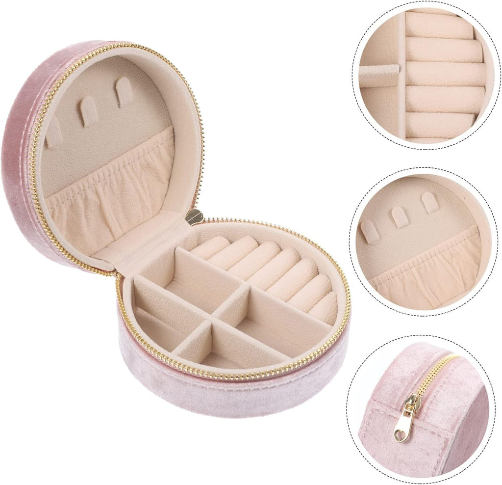 Pink Jewelry Box Portable Travel Case Xmas for Girlfriends Lint Lined, Holds Necklace Bracelet Earrings Rings Pendants, Stylish Shape for Journey and Valentine Gifting