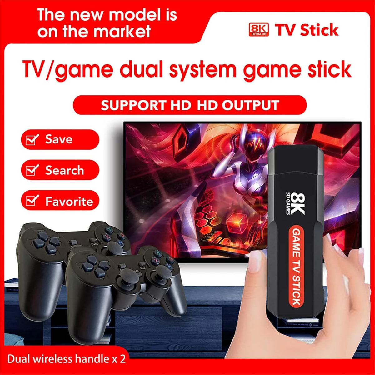 Q9 USB 2.0 Dual System Game Stick 8K Retro Console with 20000+ Games