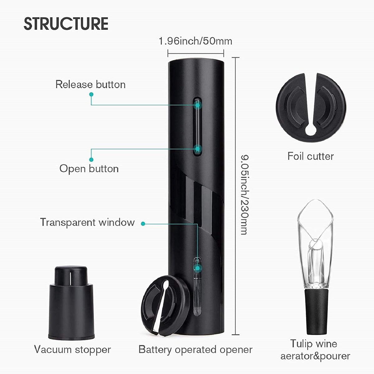 ueecool Electric Wine Opener Set, 4-Piece Automatic Corkscrew Gift Set with LED Light