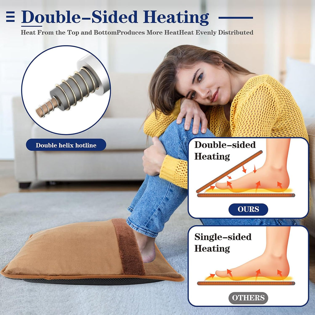 Double-Sided Electric Foot Warmer, LCD Display Foot Heating Pad