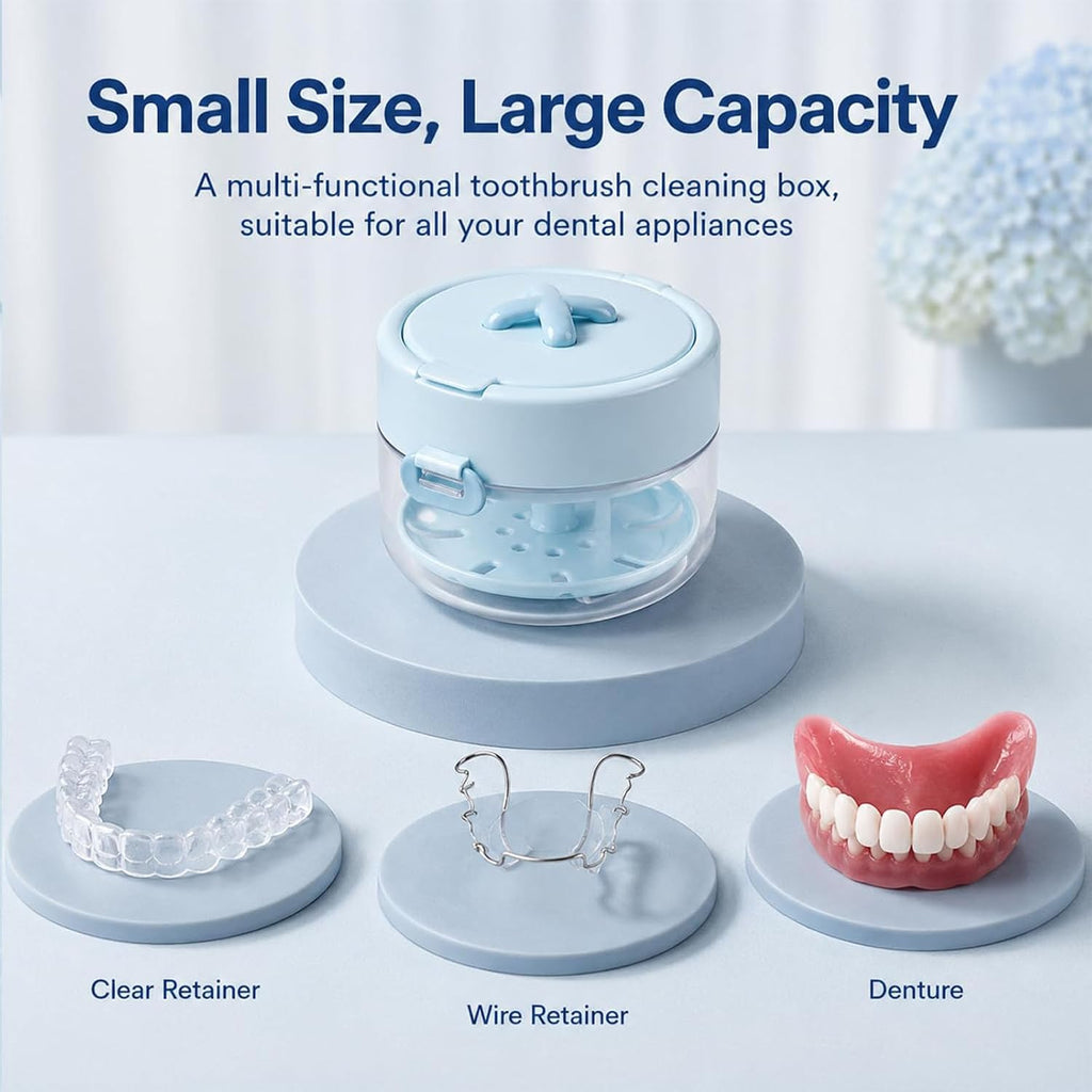 Retainer Cleaner Case Travel Storage Box With Drain Tray (3 Pcs) Stores And Soaks Retainers Safely For Daily Cleaning At Home Or While Traveling