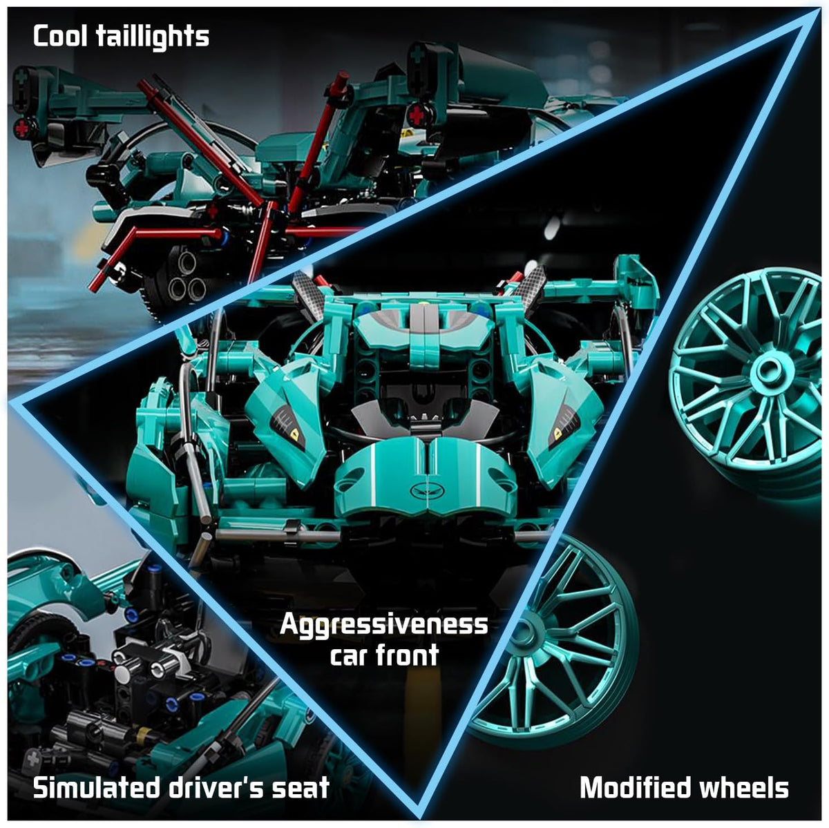 1:14 Blue Race Car Building Blocks, 981-Piece Supercar Model Kit