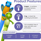 Jiggler Oral Motor Tool for Kids - Oral Facial Massager, Sensory Awareness for Jaw & Lips, Calming Vibration for Speech & Feeding | Dragon & Frog, Set of 2