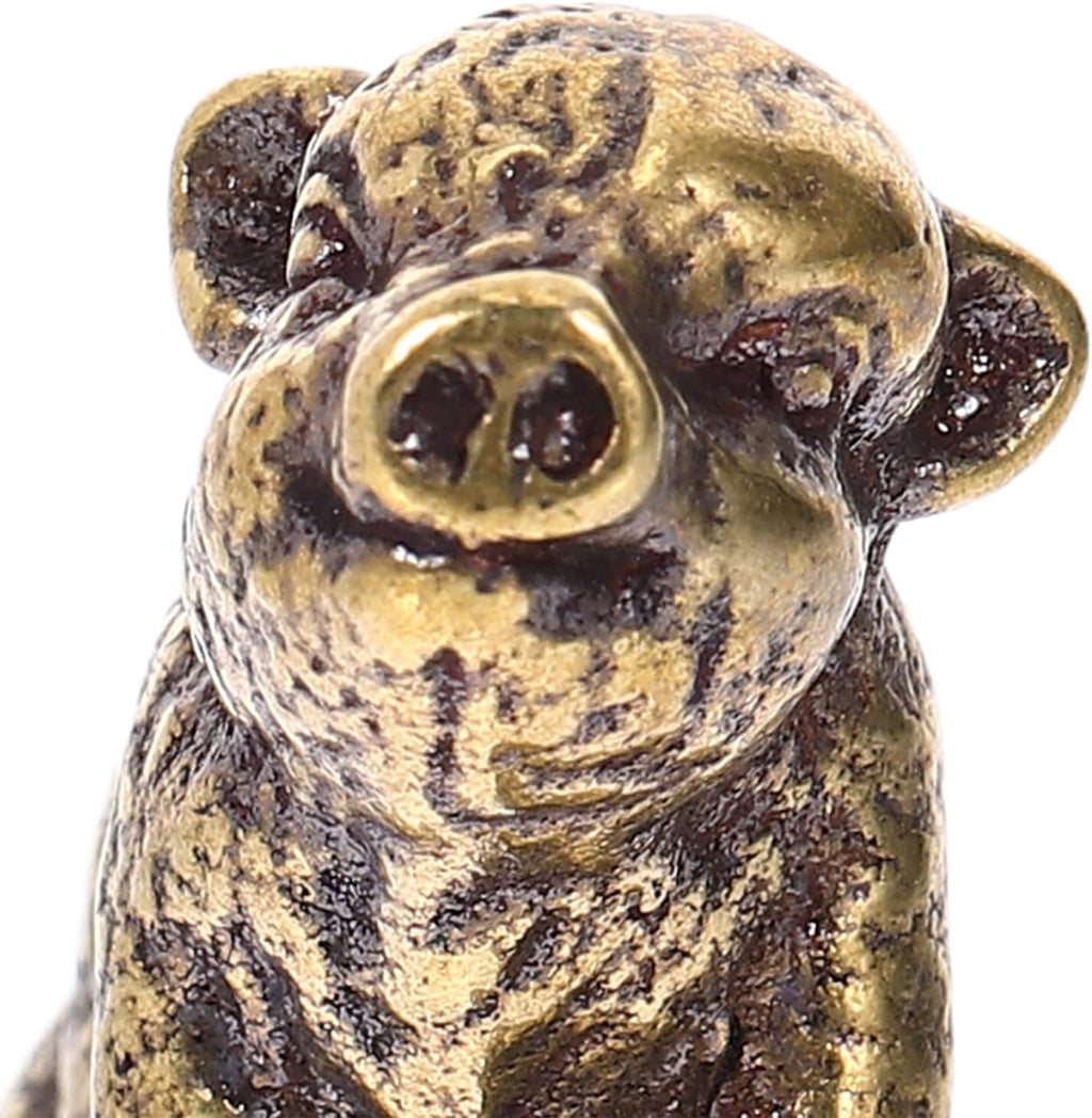 Retro Mini Desktop Pig Ornament Brass Golden 1.06X0.90X0.71in Smooth Brass Finish, Mini Pig Ornament, Living Room Study Office Decor