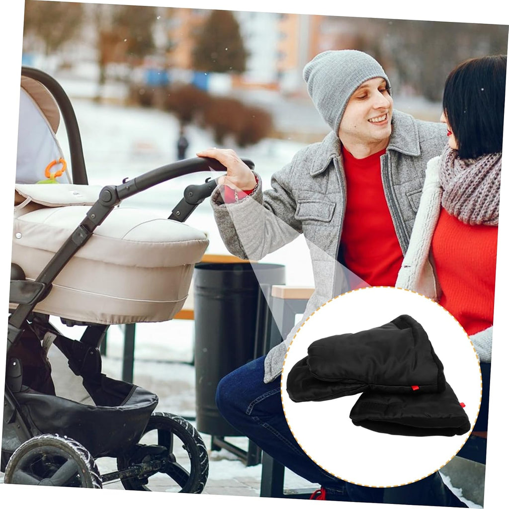 Insulated Stroller Mittens for Winter, Windproof Warm Gloves Xmas 1 Pair, Oxford Cloth Cotton Build, Black Finish, Outdoor Use, Men and Women, Sturdy Practical Design
