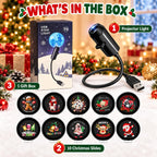 Plug and Play HD Christmas Projector, USB Christmas Projector Indoor USB 5V, 3W projector with flexible neck, slide accessory, and up to 9.2 ft projection distance for indoor holiday displays.