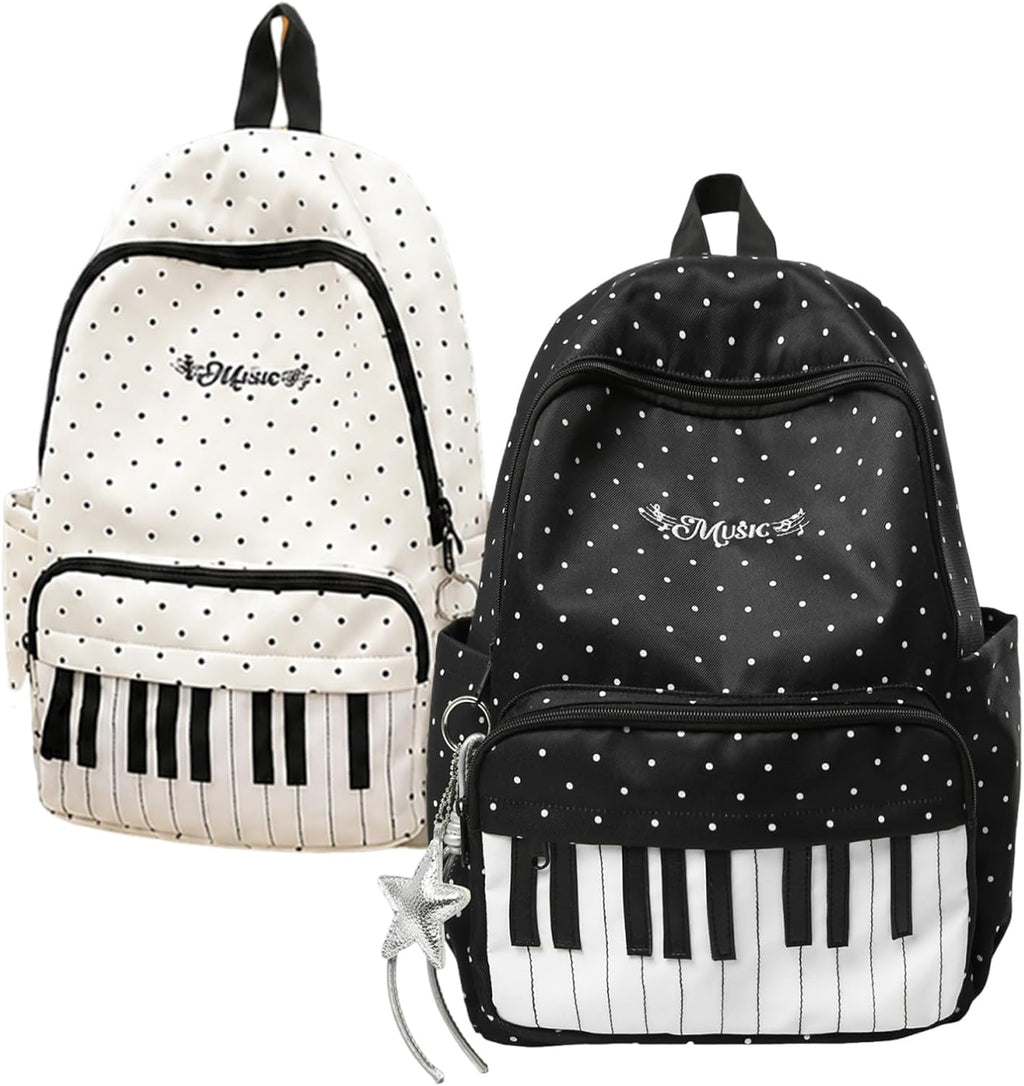 Piano Backpack With Polka Dot Pattern, Cutecore Style Daypack For High School Students, Travel And Everyday Use (2 Pcs)