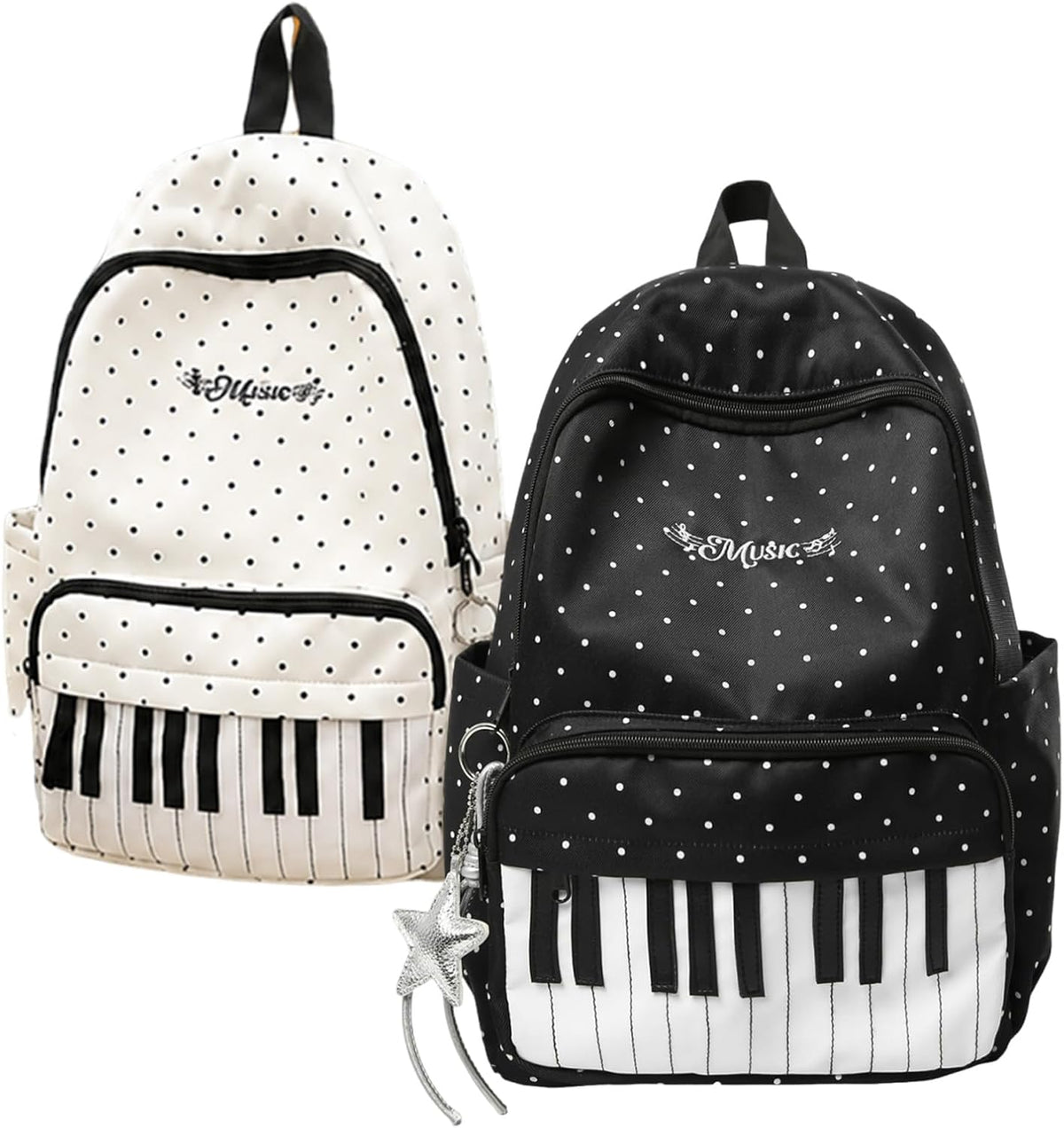 Piano Backpack With Polka Dot Pattern, Cutecore Style Daypack For High School Students, Travel And Everyday Use (2 Pcs)