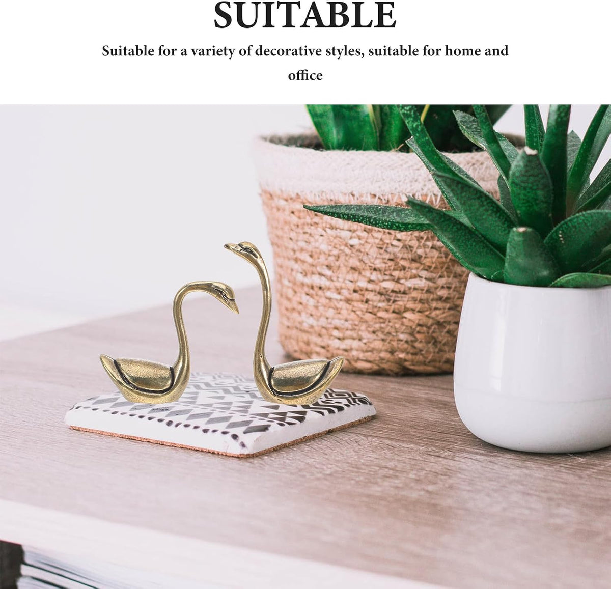 2pcs Antique Swan Figurines: Brass Swan Statues, Decorative Animal Centerpiece Ornaments for Coffee Table, Office or Living Room