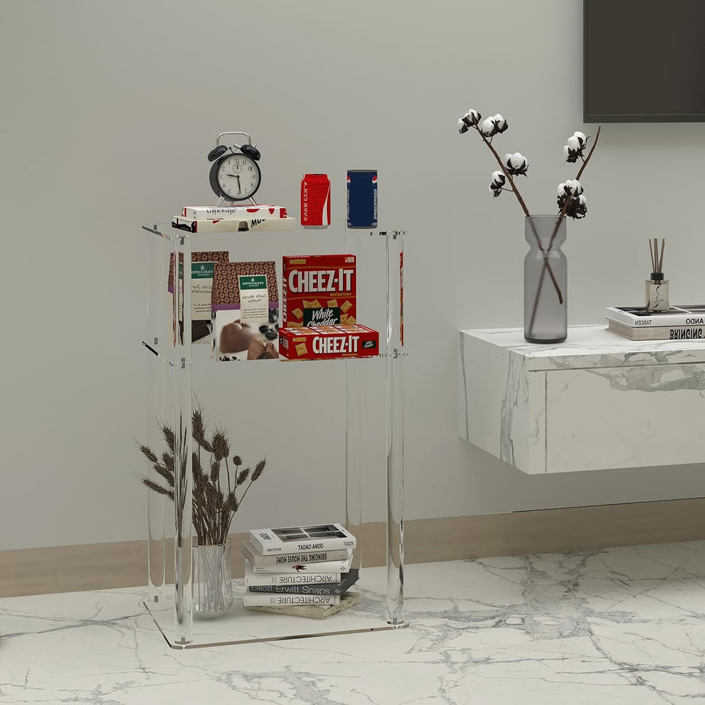 Acrylic End Table, Clear 3-Tier Side Table for Bedroom & Living Roo