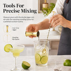 14 oz Clear Glass Cocktail Shaker with Gold Lid, Bartender Kit Cobbler Mixer with Built-In Strainer, Leak-Proof Clear Martini Shaker for Single-Serve Drinks