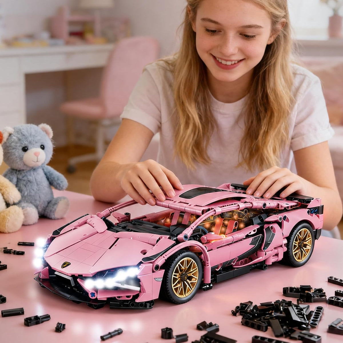 1:14 RC LED Racing Car Building Set, Model Kit for Adults & Boys