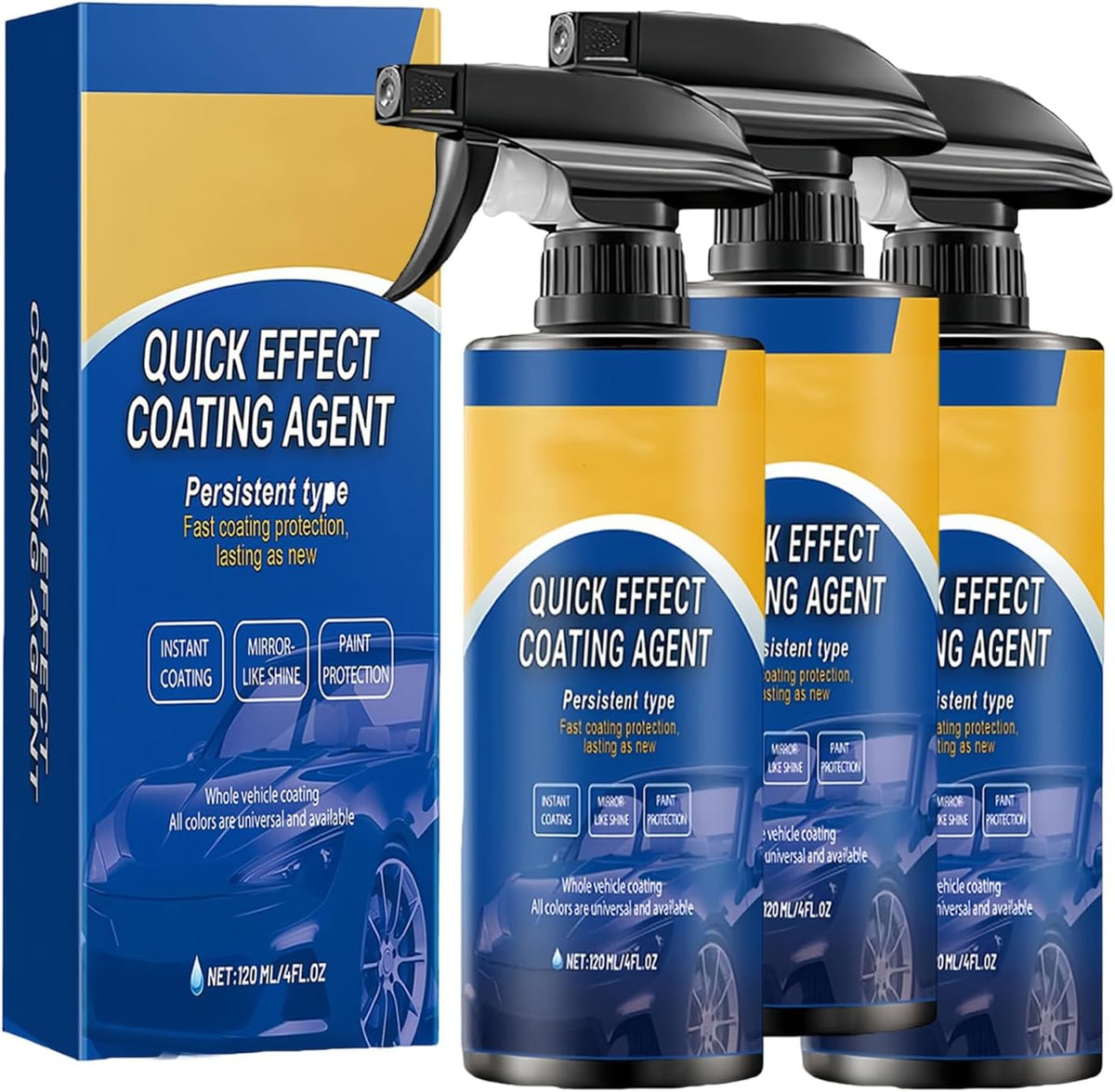Car Coating Spray Quick Shine Protection For Auto Surfaces (3 Pcs) Creates A Glossy Finish While Refreshing Vehicle Surfaces Without Traditional Washing Steps.