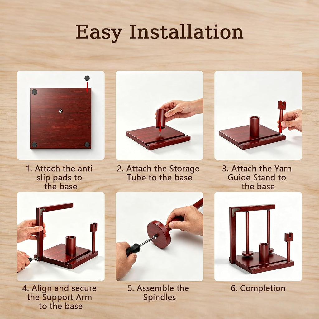 Wooden Yarn Holder for Crocheting, Double Magnetic Spindles Yarn Spinner