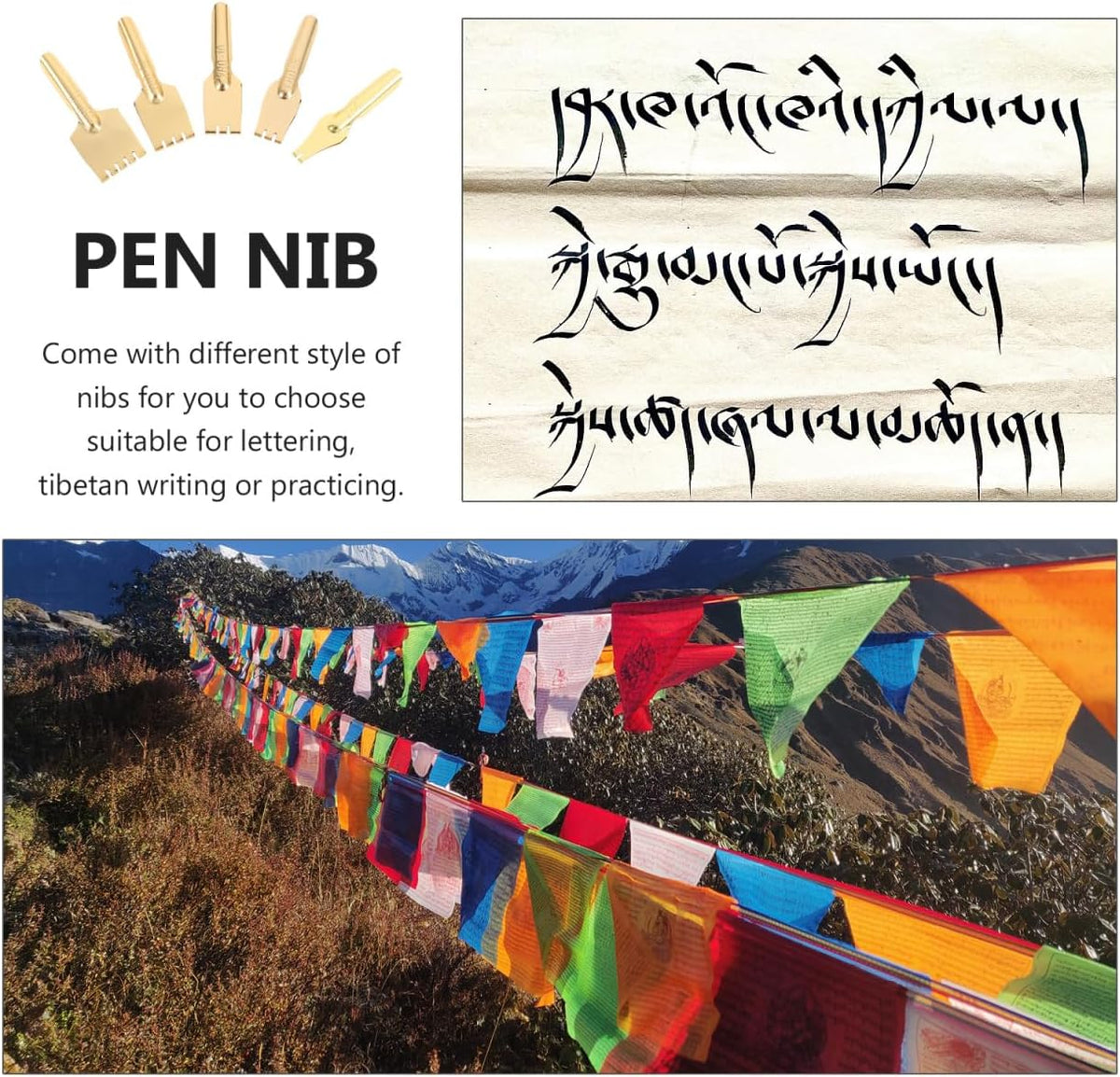Tibetan Fountain Pen Nibs Flat Nib Golden 5 pack Brass Nibs, Even Ink Production, Sturdy and Not Easy to Deform, Rinse after Use