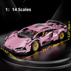 Pink Race Car Building Blocks, 1:14 Supercar Model Kit