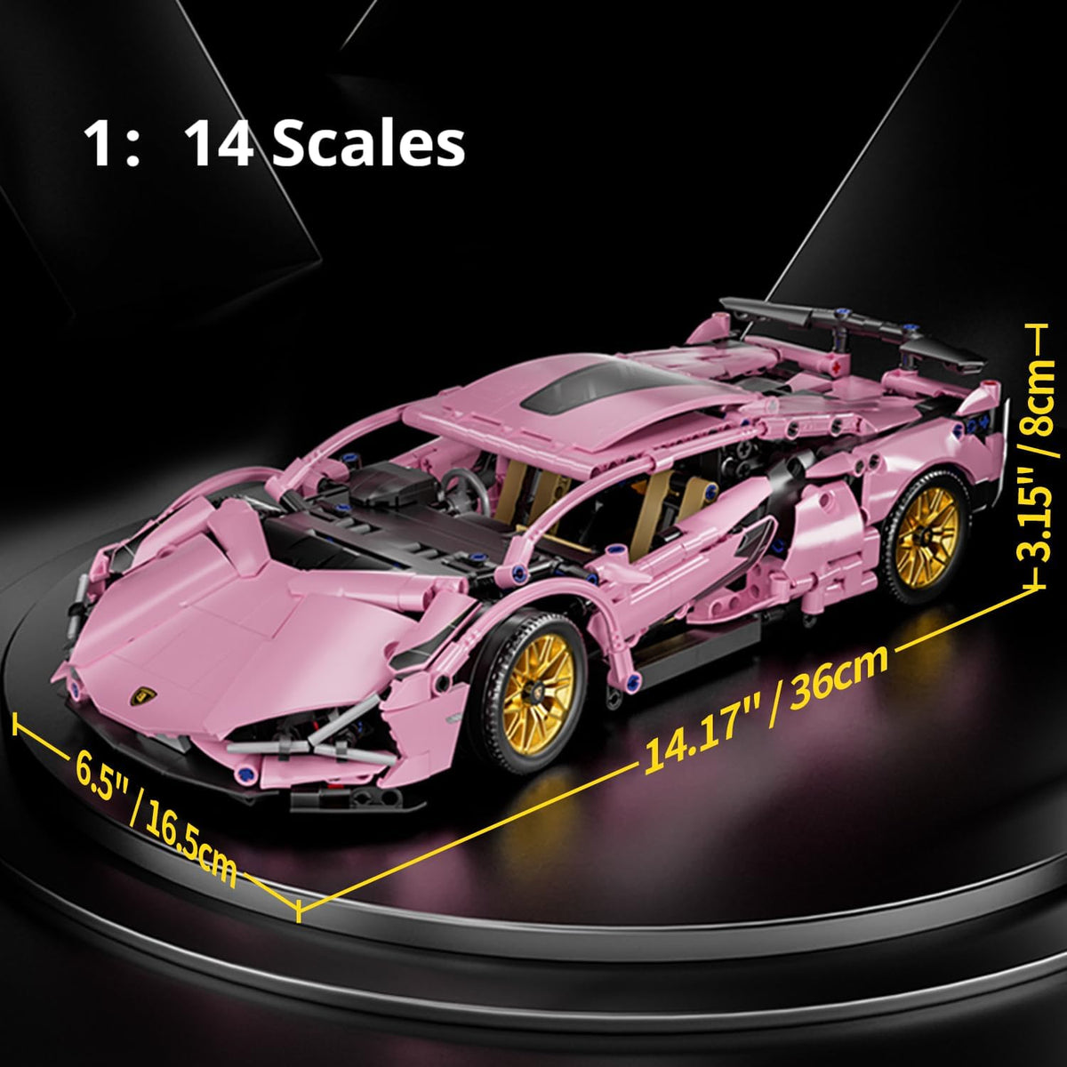 Pink Race Car Building Blocks, 1:14 Supercar Model Kit
