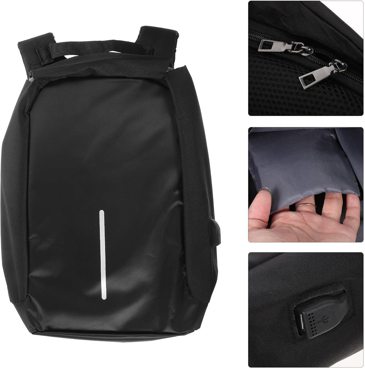 Men Laptop Backpack with USB Charging, Oxford Fabric Black Breathable Back, Tear Resistant Build, Adjustable Shoulder Buckle, Large Capacity for Business Travel