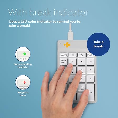 Number Pad Keyboard, USB-C/A Wired, Mini Numeric Keypad with LED Break Indicator, for Financial Accounting, Data Entry & Excel Spreadsheets, White