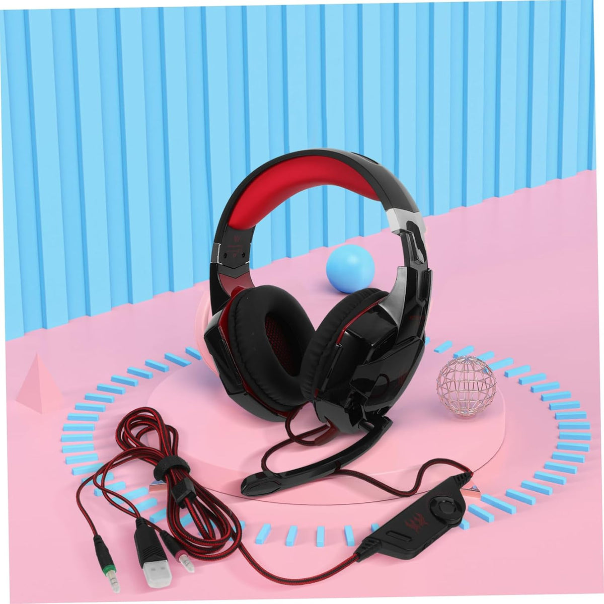 USB Gaming Headset with Mic, LED Lights, Vibration for PC | Plastic and PU Build, Super Over Ear Pads, Mute Button and Volume Control, Black Finish