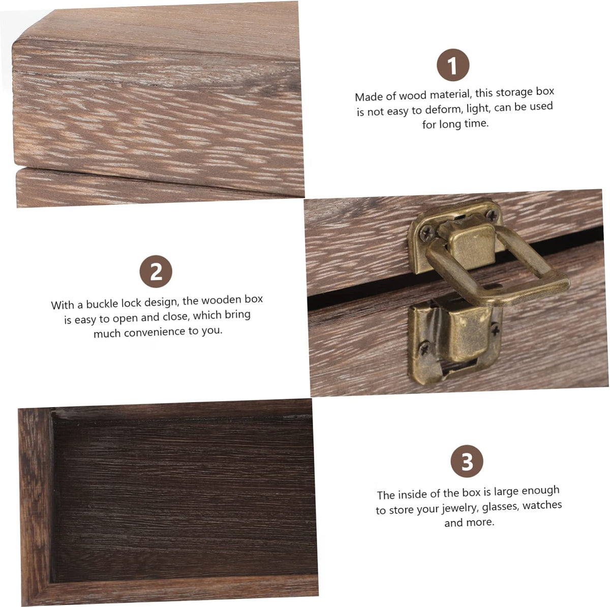 Wooden Jewelry Storage Box Rectangular Decorative Organizer for Rings Necklaces Earrings Vintage Charcoal Color Gift Packing for Home and Bedroom