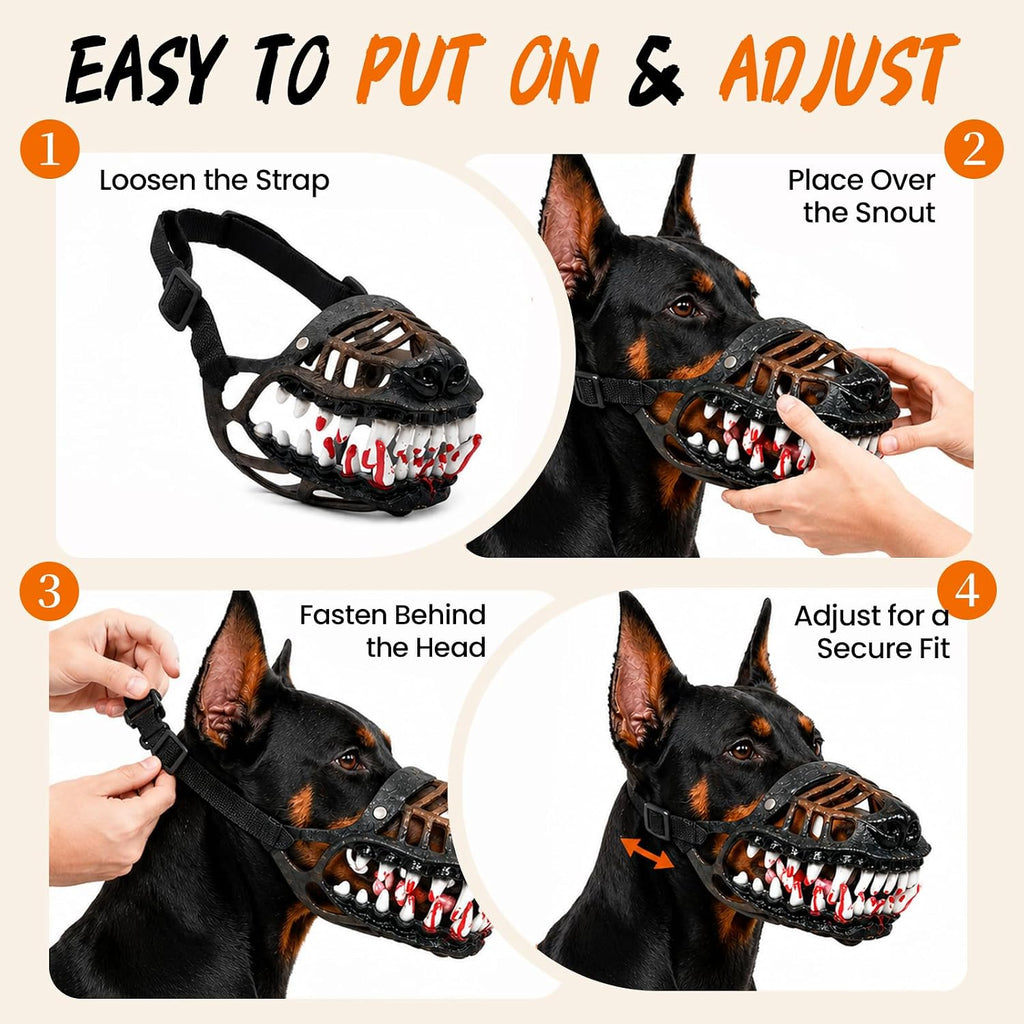 Scary Dog Muzzle Mask, Halloween Hellhound Monster Teeth Costume for Medium and Large Dogs (L)