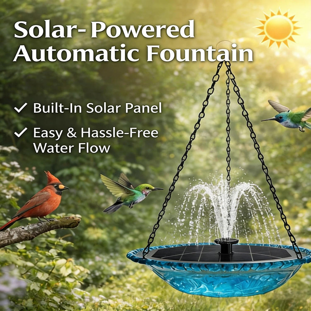 Solar Cascade Hanging Bird Bath Fountain, 9.25" W Solar Powered Outdoor Decor