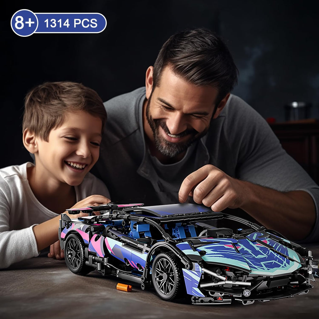 1:14 Sport Car Building Blocks, Technical Racing Model with LED Lights