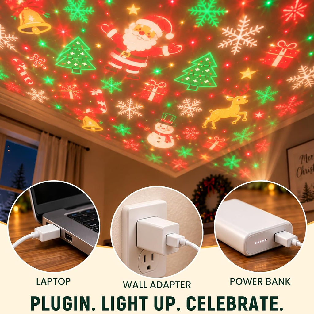 Christmas Projector Night Light with Tree-Shaped Design for Indoor Use