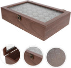 Wooden Jewelry Storage Box for Rings and Keys with Lid Coffee Tone, Antique Retro Style, Glass Top, Delicate Keepsake Organizer for Anniversary and New Year