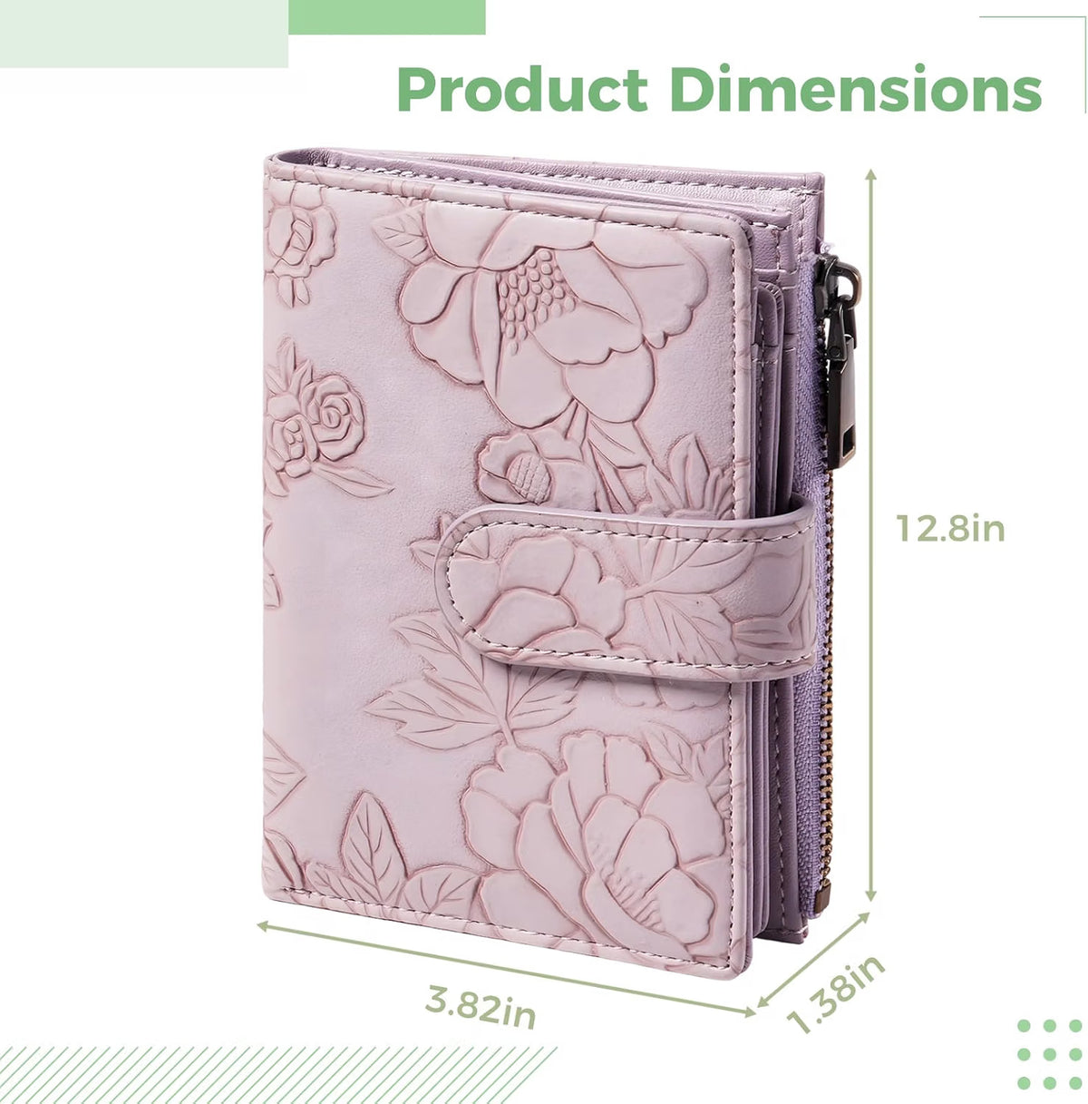 Wallet for Women, Embossed PU Leather Trifold Short Purse, RFID Blocking Credit Card Holder with Card Slots, Coin Pocket, Buckle Closure, Metallic Zipper