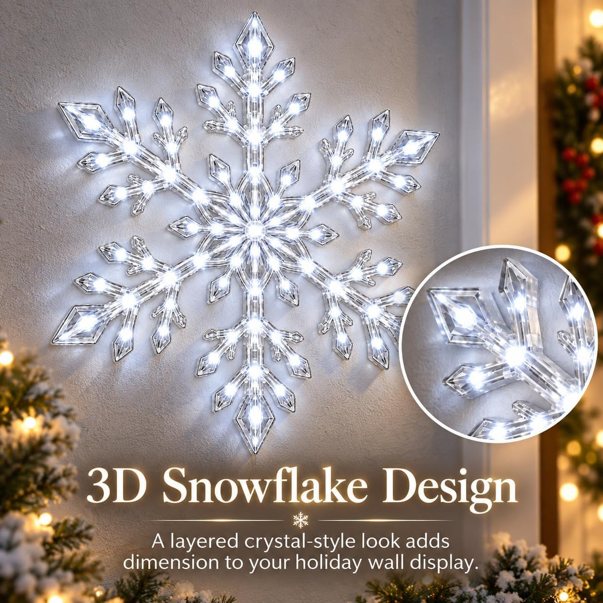 LED Snowflake Lights with Remote, 3D Christmas Wall Decor (6 Pcs) Remote-Controlled LED Snowflake Wall Lights, 10 cm Each, Blue/White Options, 6