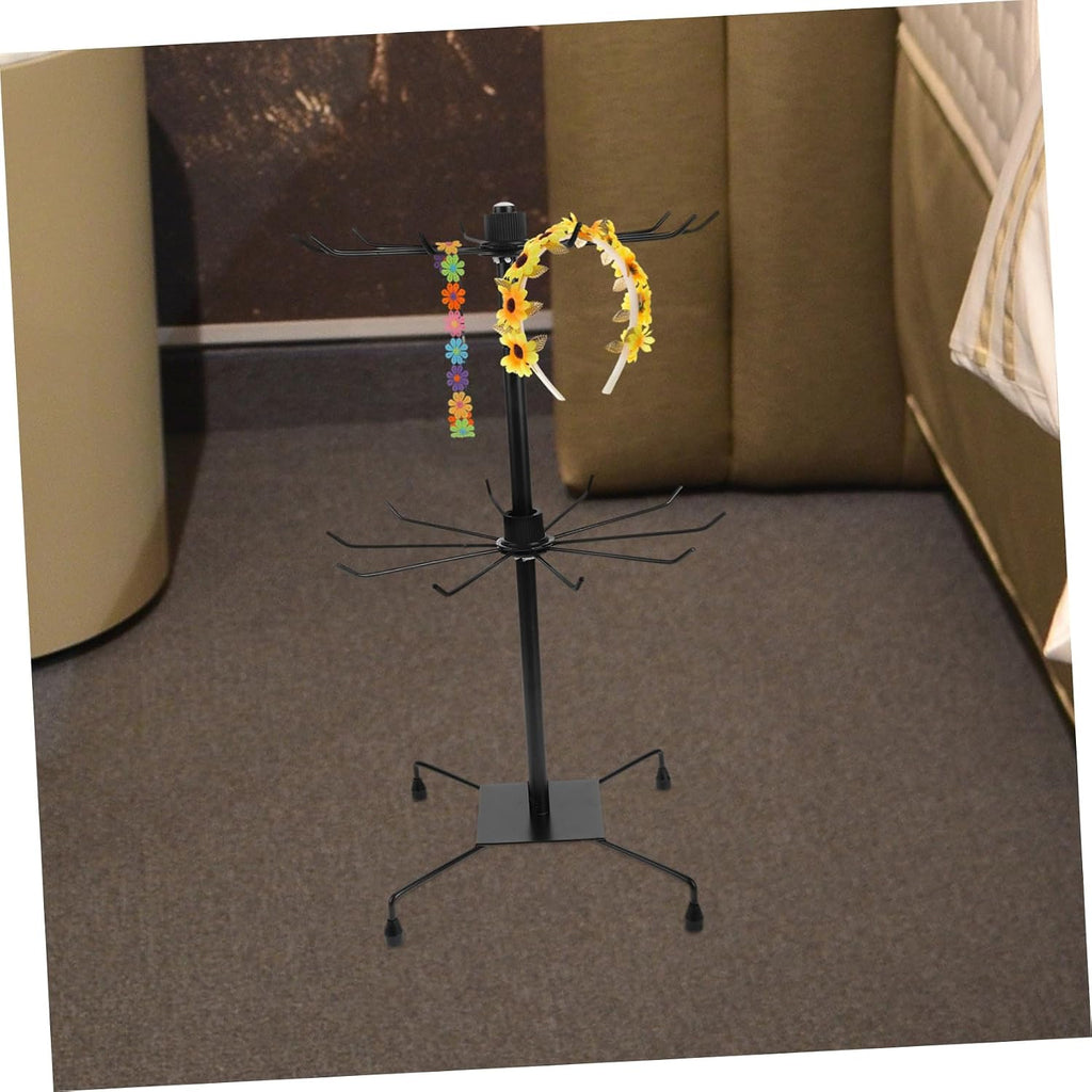 Rotating Jewelry Display Stand Double Tier Iron Rack Black Lightweight Rotating Design, Stable Structure, for Necklaces, Earrings, Bracelets, Organized Storage
