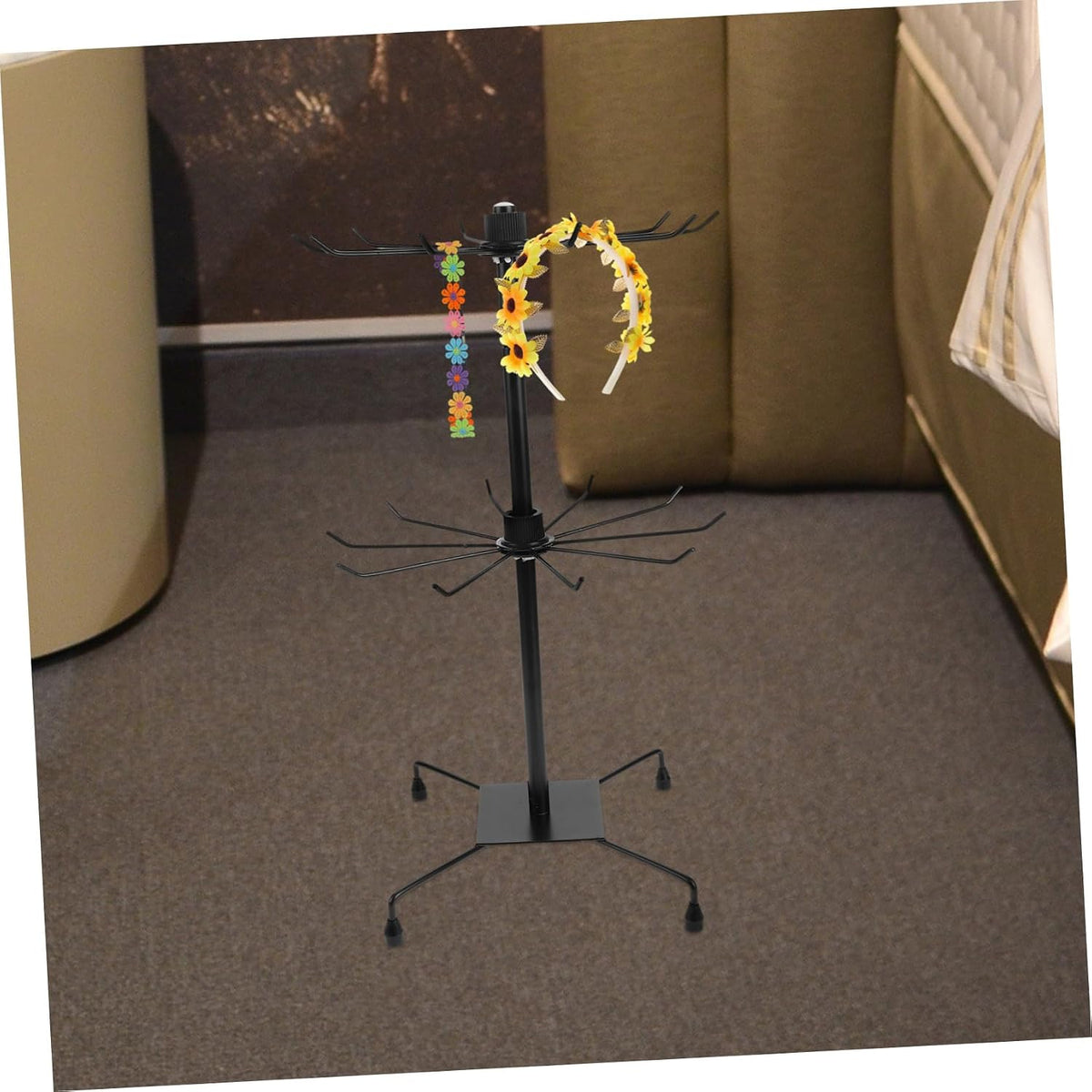 Rotating Jewelry Display Stand Double Tier Iron Rack Black Lightweight Rotating Design, Stable Structure, for Necklaces, Earrings, Bracelets, Organized Storage