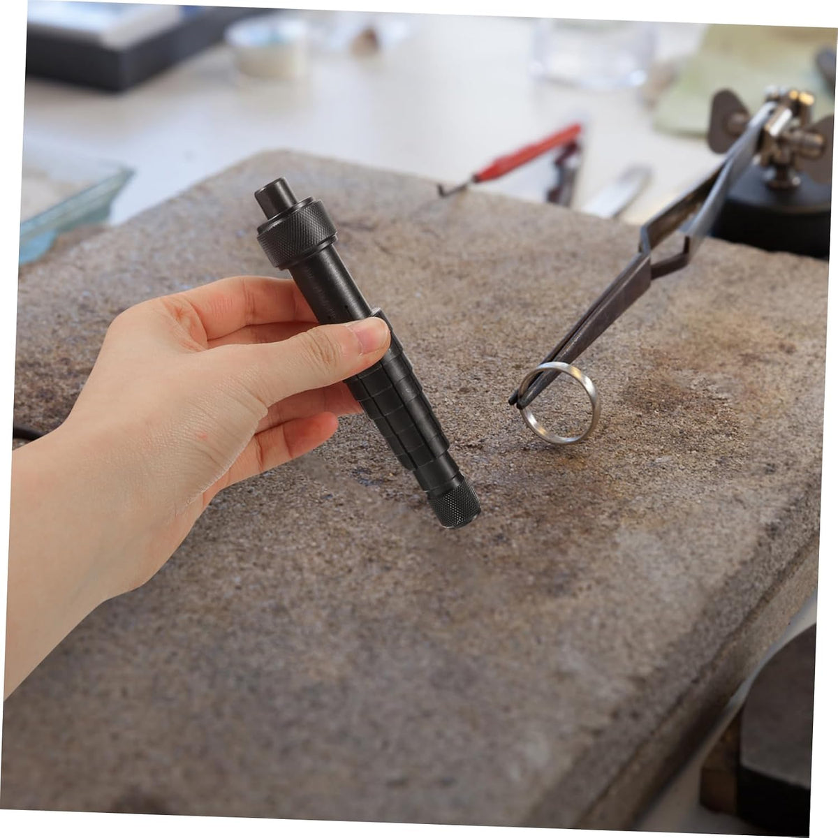 Ring Stretcher Ring Size Adjustment Tool for Travel, Metal Black Portable Ring Sizing Tool, Corrects Shape and Enlarges Bands, Compact Black Metal Design for Travel