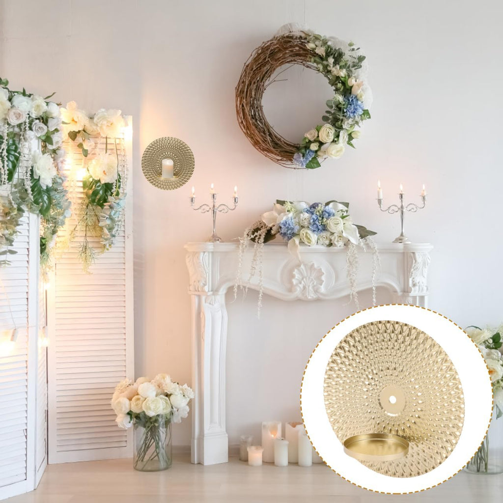 Gold Round Disc Wall-Mounted Iron Candleholder 5.90 X 5.90 X 2.36 in Iron Build, Gold Finish, Simple Style, Home Bar Restaurant Decor, Wall Decoration