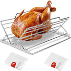 Adjustable Roasting Rack with Lift for Turkey Chicken, Roasting Rack Insert, Fits 9x13 Pan, Non-Stick Heavy Duty Stainless Steel Cooking Rack for Oven, Grill, Smoker, BBQ