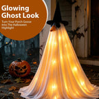 Halloween Goose Outfits, Porch Goose Lighted Ghost Clothes, 23 inch Spooky Ghost Goose Costume with Hat and String Lights, Outdoor Porch Yard Decor