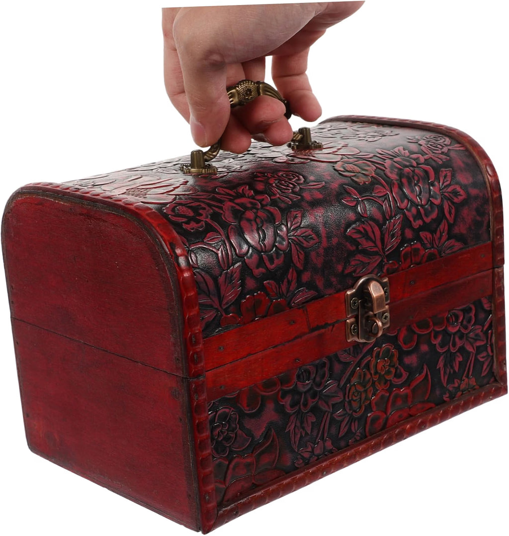 Vintage Jewelry Box Wooden Treasure Chest with Padlock Handle Desktop Storage for Bracelets and Sundries, Compact Sturdy Design, Birthday and New Year Gift Use