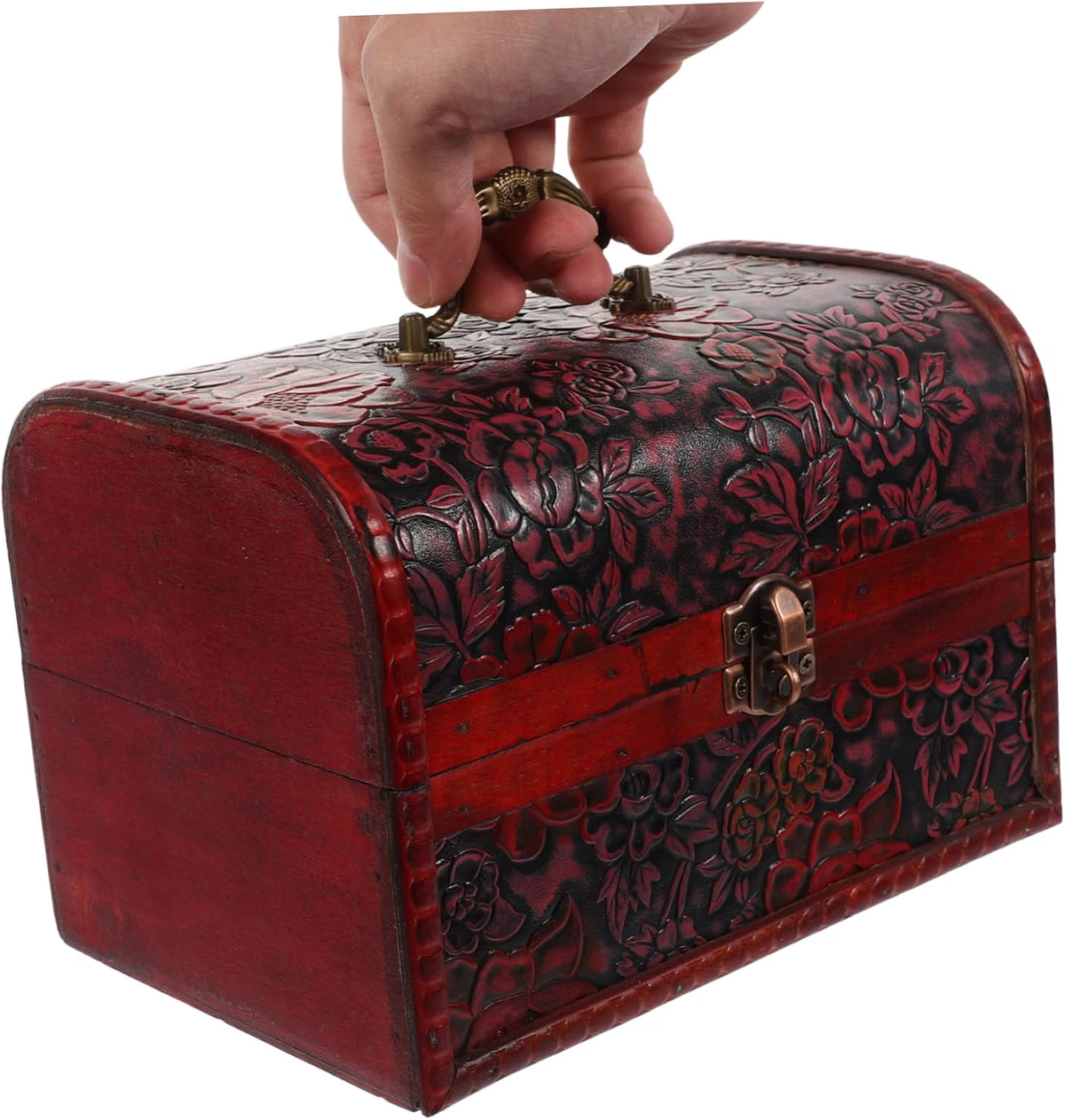 Vintage Jewelry Box Wooden Treasure Chest with Padlock Handle Desktop Storage for Bracelets and Sundries, Compact Sturdy Design, Birthday and New Year Gift Use