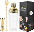 14 oz Clear Glass Cocktail Shaker with Gold Lid, Bartender Kit Cobbler Mixer with Built-In Strainer, Leak-Proof Clear Martini Shaker for Single-Serve Drinks
