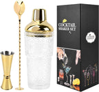 14 oz Clear Glass Cocktail Shaker with Gold Lid, Bartender Kit Cobbler Mixer with Built-In Strainer, Leak-Proof Clear Martini Shaker for Single-Serve Drinks