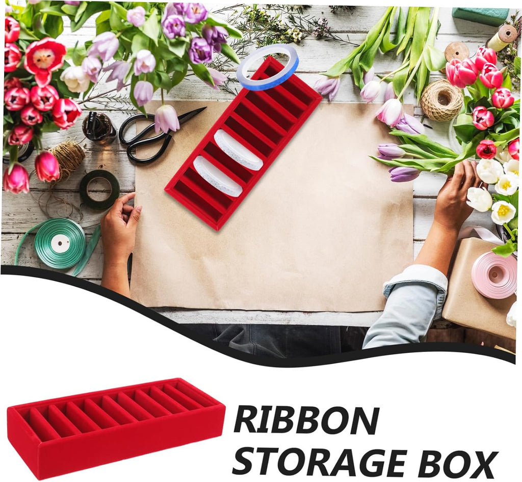Ribbon Storage Organizer Box Xmas for DIY Handmade Flowers Portable Lightweight Design, Large Capacity, Density Board and Lint Build, Red Craft Supply Storage